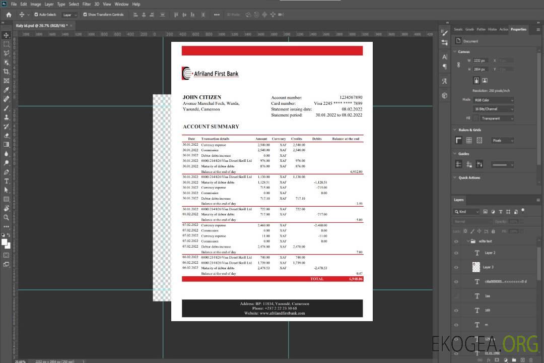 Cameroun Relevé bancaire Afriland First template Cameroun Relevé bancaire Afriland First template